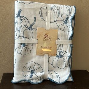 PBS Home New Tablecloth Blue Pumpkins Scalloped Fall Thanksgiving 60”x84”